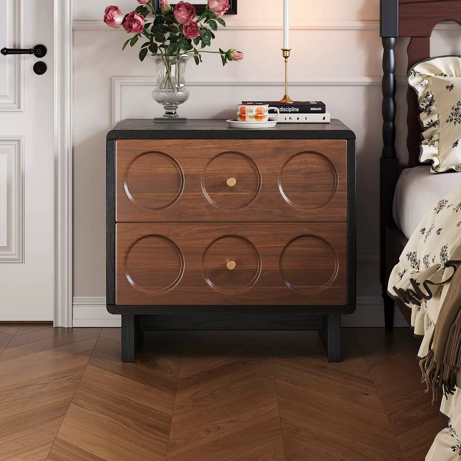 床头柜实木2026新款卧室家用轻奢床头柜法式中古风床头置物收纳柜