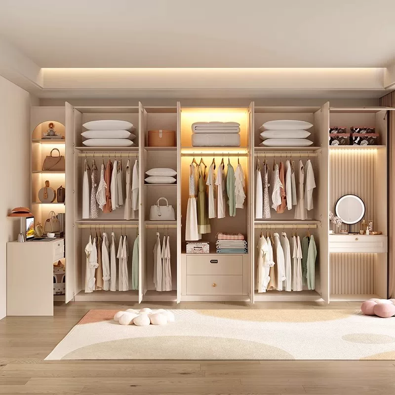 实木衣柜小户型家用柜子现代简约卧室通顶储物柜奶油风成品大衣橱