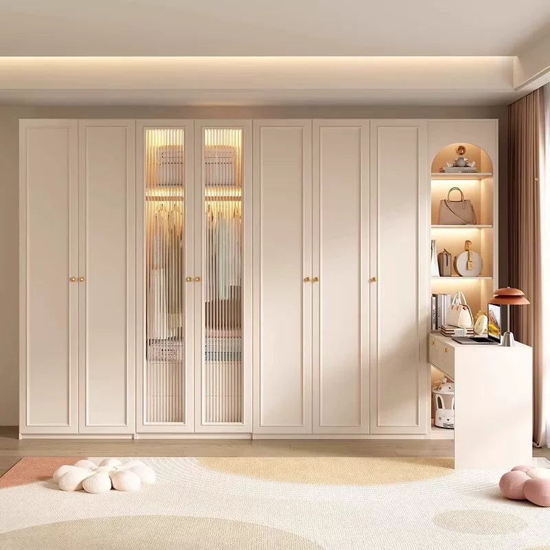 实木衣柜小户型家用柜子现代简约卧室通顶储物柜奶油风成品大衣橱