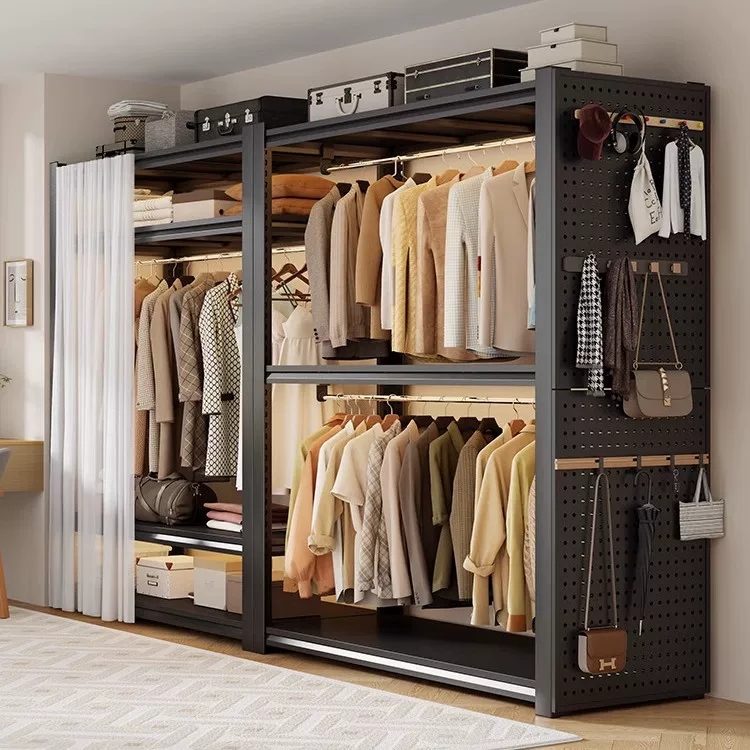 货架衣柜家用开放式挂衣架多层收纳置物架简易晾衣架室内落地衣橱