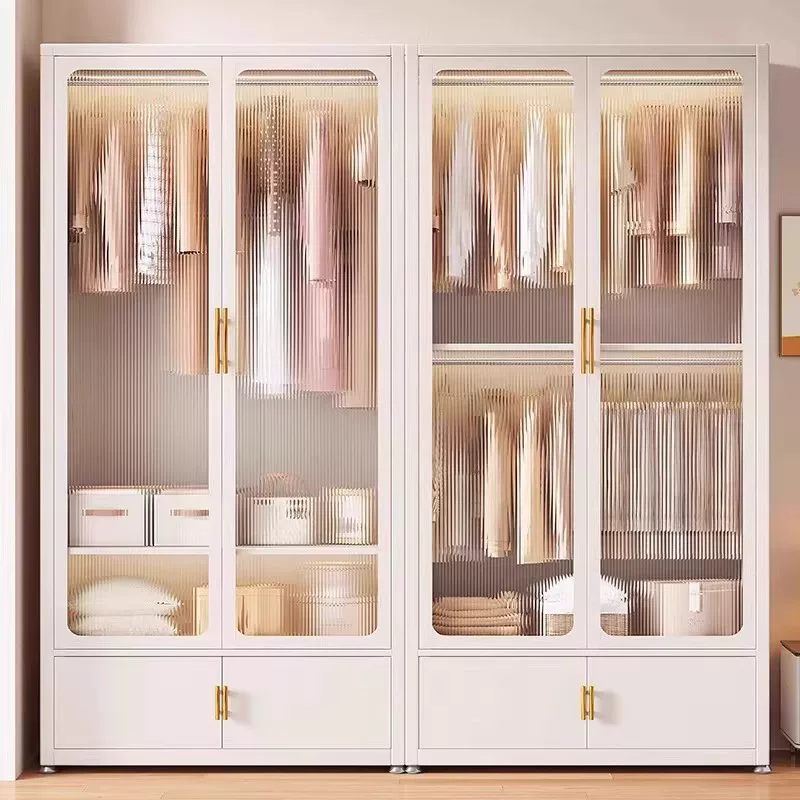 钢制衣柜卧室家用出租房防尘带门铁皮金属衣帽间架宝宝衣橱收纳柜