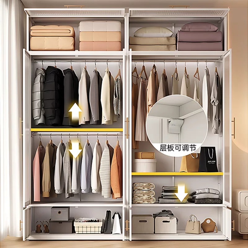 钢制衣柜卧室家用出租房防尘带门铁皮金属衣帽间架宝宝衣橱收纳柜
