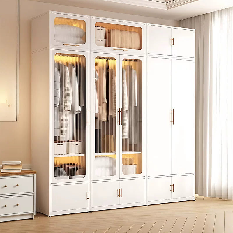 钢制衣柜卧室家用出租房防尘带门铁皮金属衣帽间架宝宝衣橱收纳柜