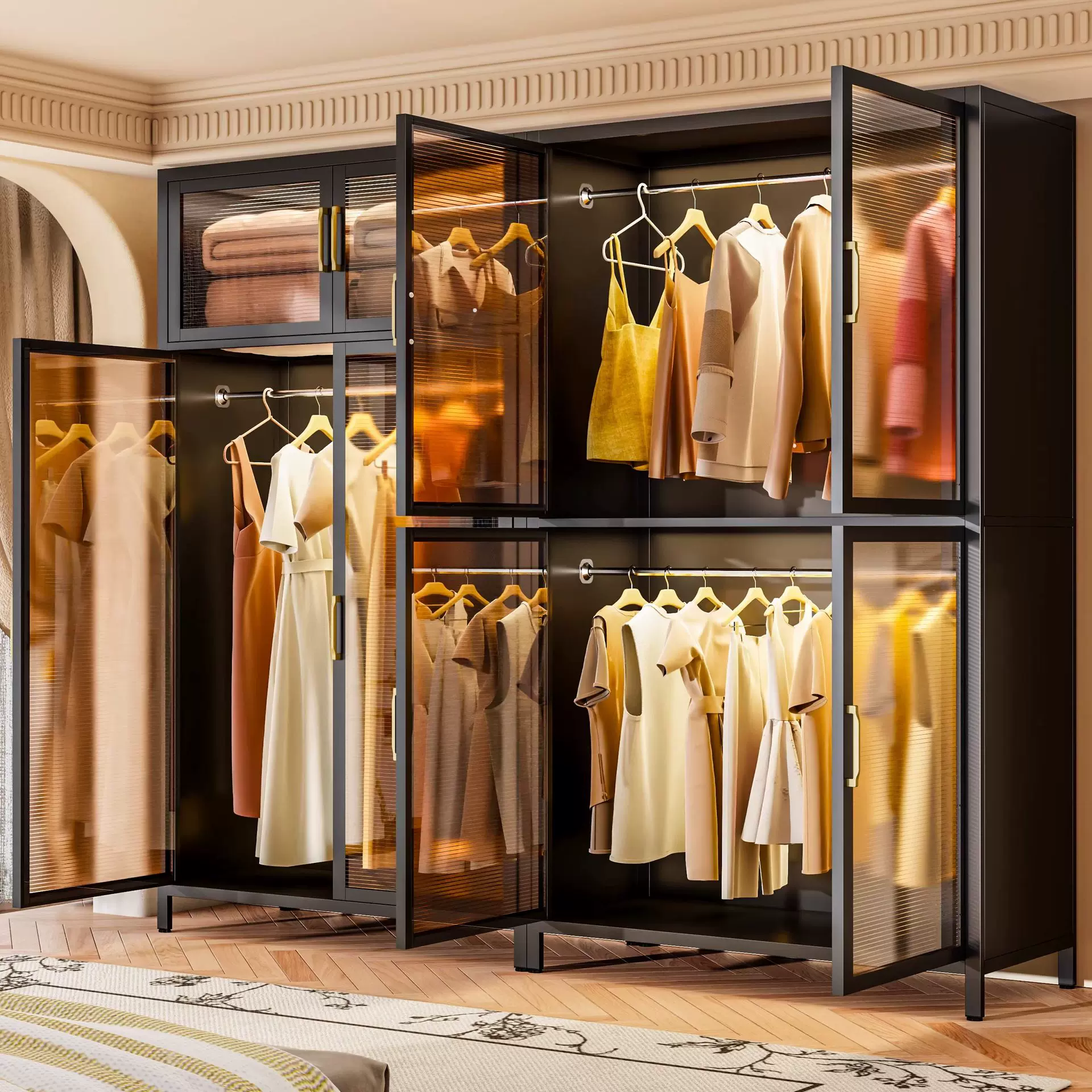 钢制衣柜卧室家用出租房简易组装铁皮金属环保组合衣帽间宝宝衣柜