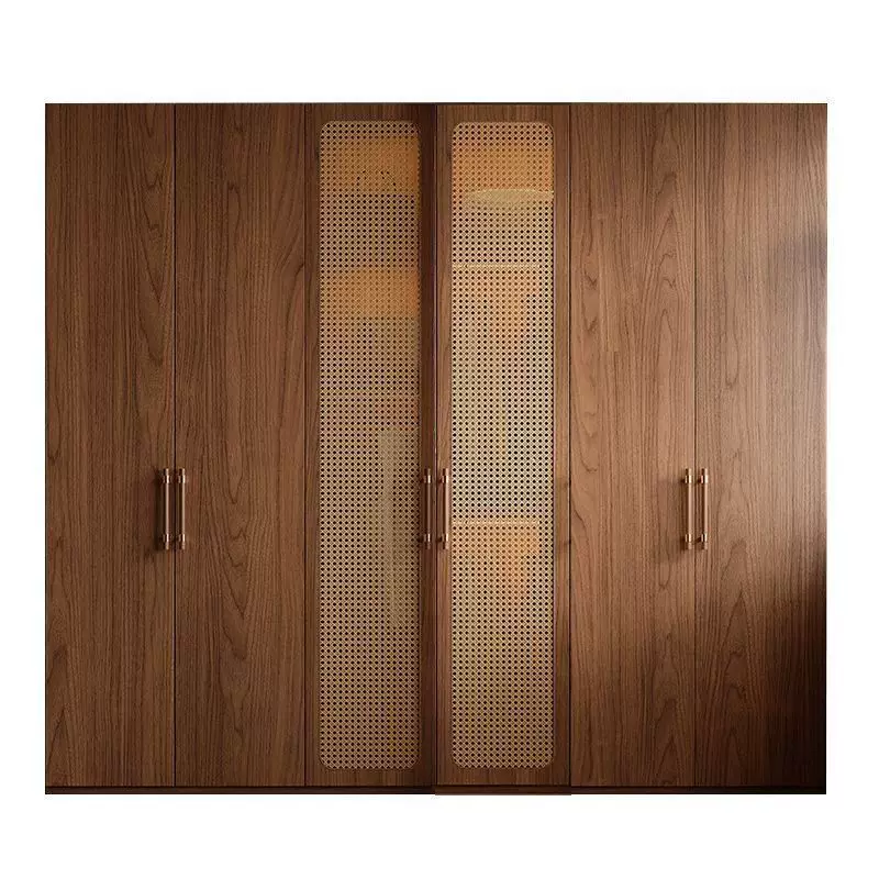 新款家用卧室现代简约一门到顶藤编平开门衣柜储物收纳中古风橱柜