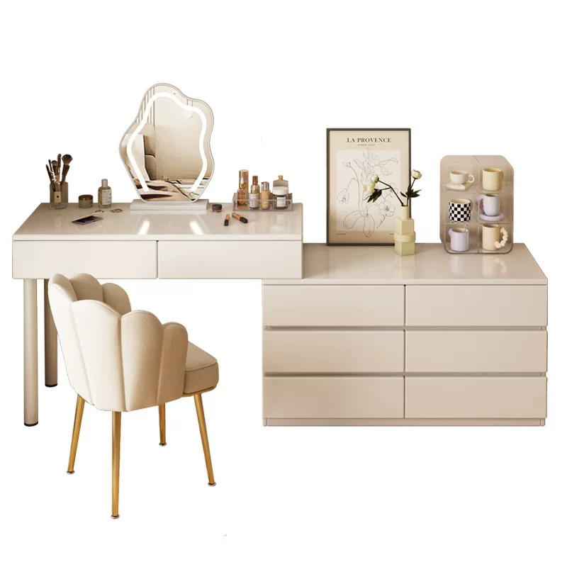 卧室现代简约奶油风斗柜一体梳妆台小户型多功能可伸缩收纳化妆桌