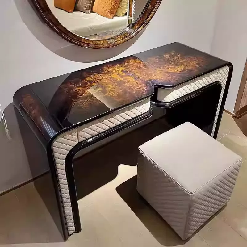 意式Ben tley宾利时尚高档树瘤亮光女神范整套梳妆台