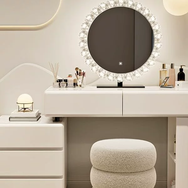 新款奶油风组合梳妆台卧室小户型简约实木化妆桌多功能收纳一体柜