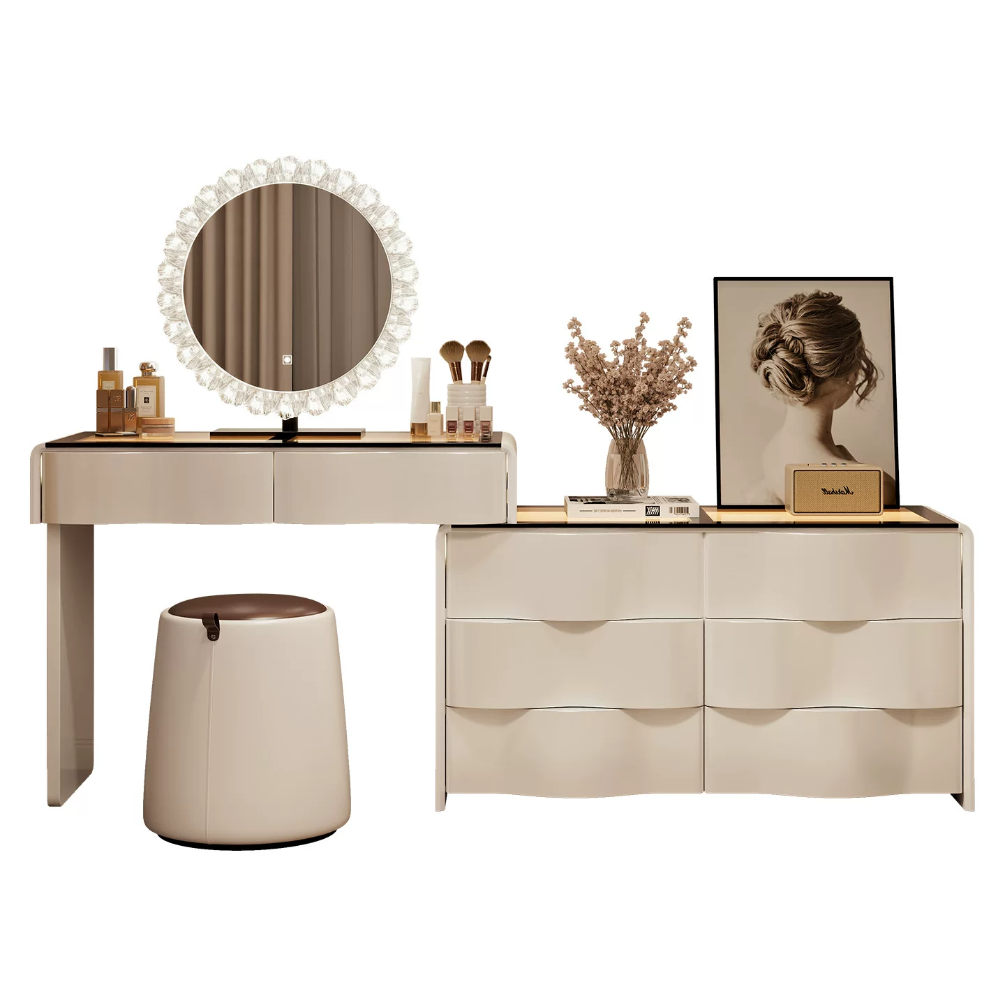 带灯实木梳妆台2025新款主卧高档化妆台简约现代小户型卧室化妆桌