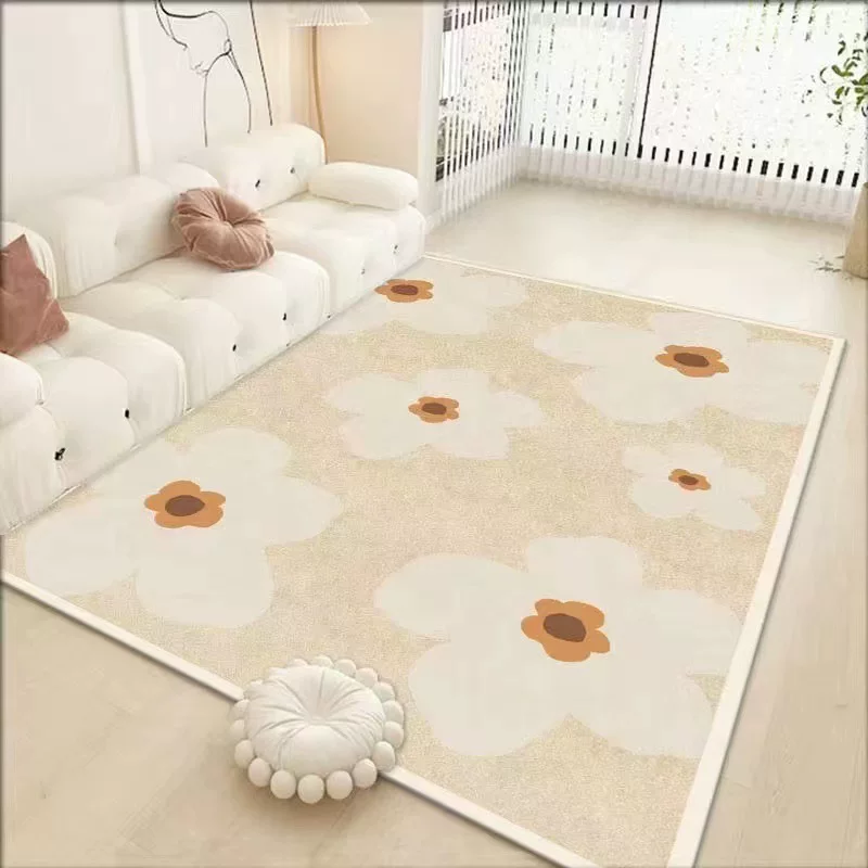 韩系奶油风客厅地毯仿羊绒卧室床边毯家用沙发茶几毯毛绒脚踩隔凉