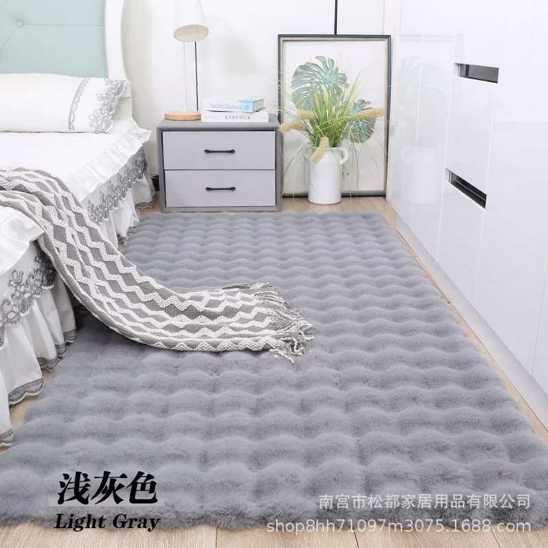 毛绒地毯地垫窗台卧室阳台泡泡绒床边毯沙发垫仿兔毛毯子跨境专供