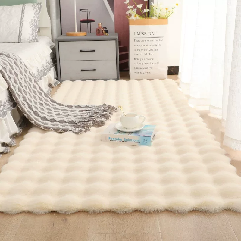 毛绒地毯地垫窗台卧室阳台泡泡绒床边毯沙发垫仿兔毛毯子跨境专供