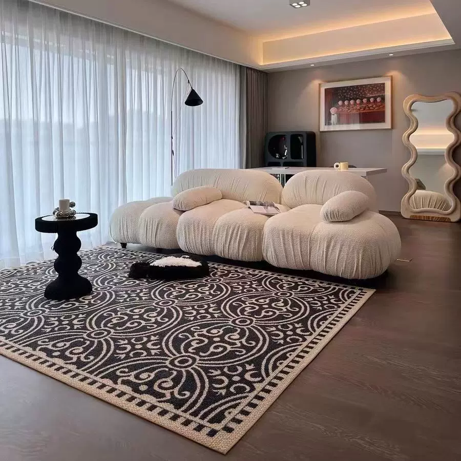 跨境亚马逊法式简约地毯水晶绒地毯可水洗折叠易打理客厅防滑地毯