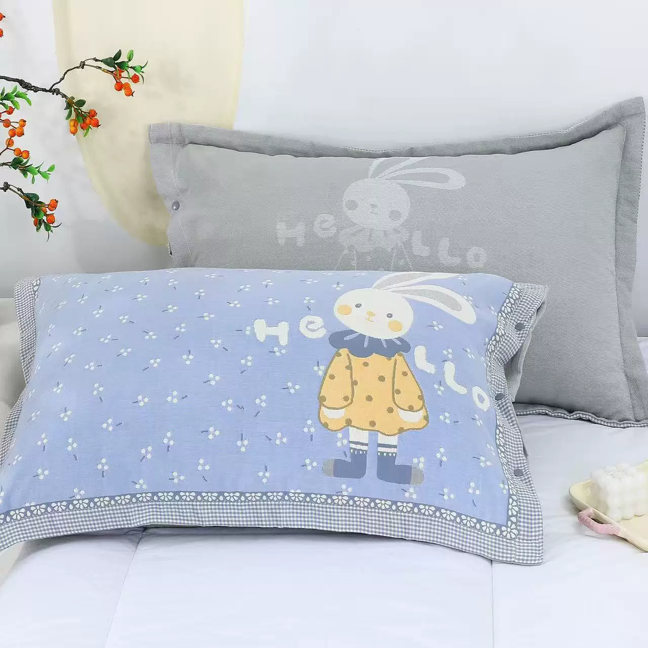 卡通纱布暗扣成人水洗枕头套卡通纯棉加厚轻奢简约全棉高端家用柔