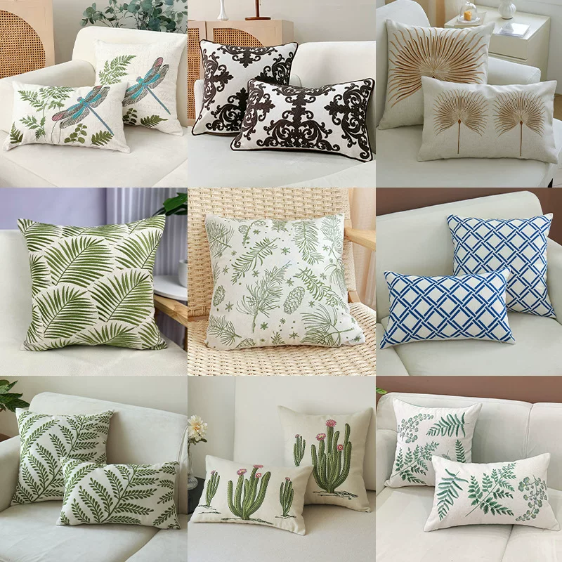 枕套树叶绣花2022夏季现代简约风单人刺绣抱枕套一件代发不含芯