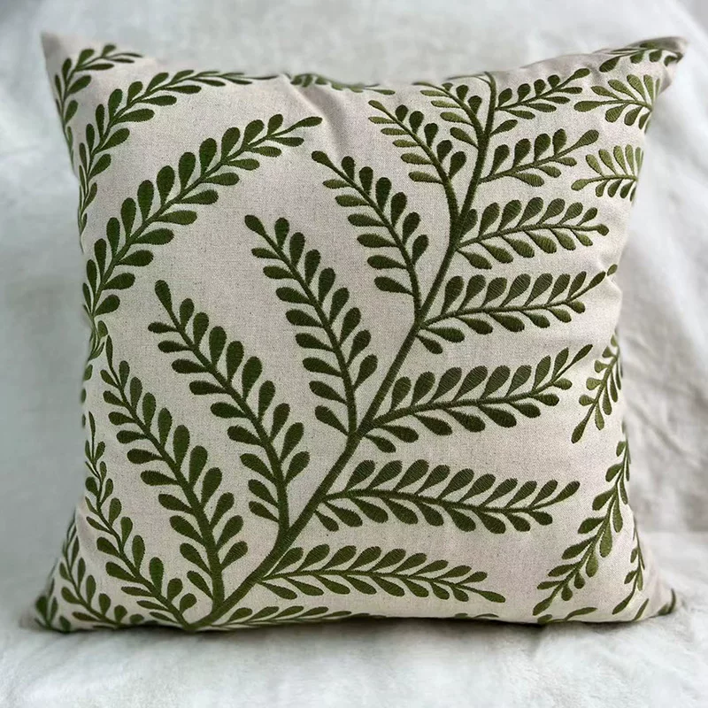 枕套树叶绣花2022夏季现代简约风单人刺绣抱枕套一件代发不含芯