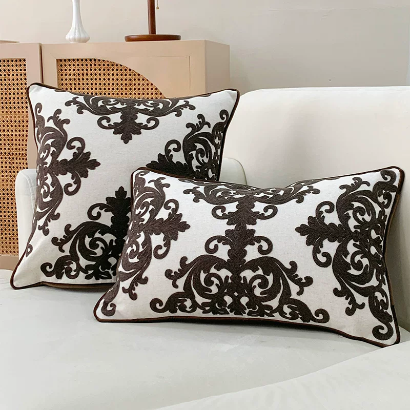 枕套树叶绣花2022夏季现代简约风单人刺绣抱枕套一件代发不含芯