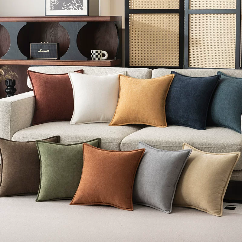 奶油风加厚雪尼尔抱枕大号纯色客厅沙发方形腰枕靠垫套靠背垫高级