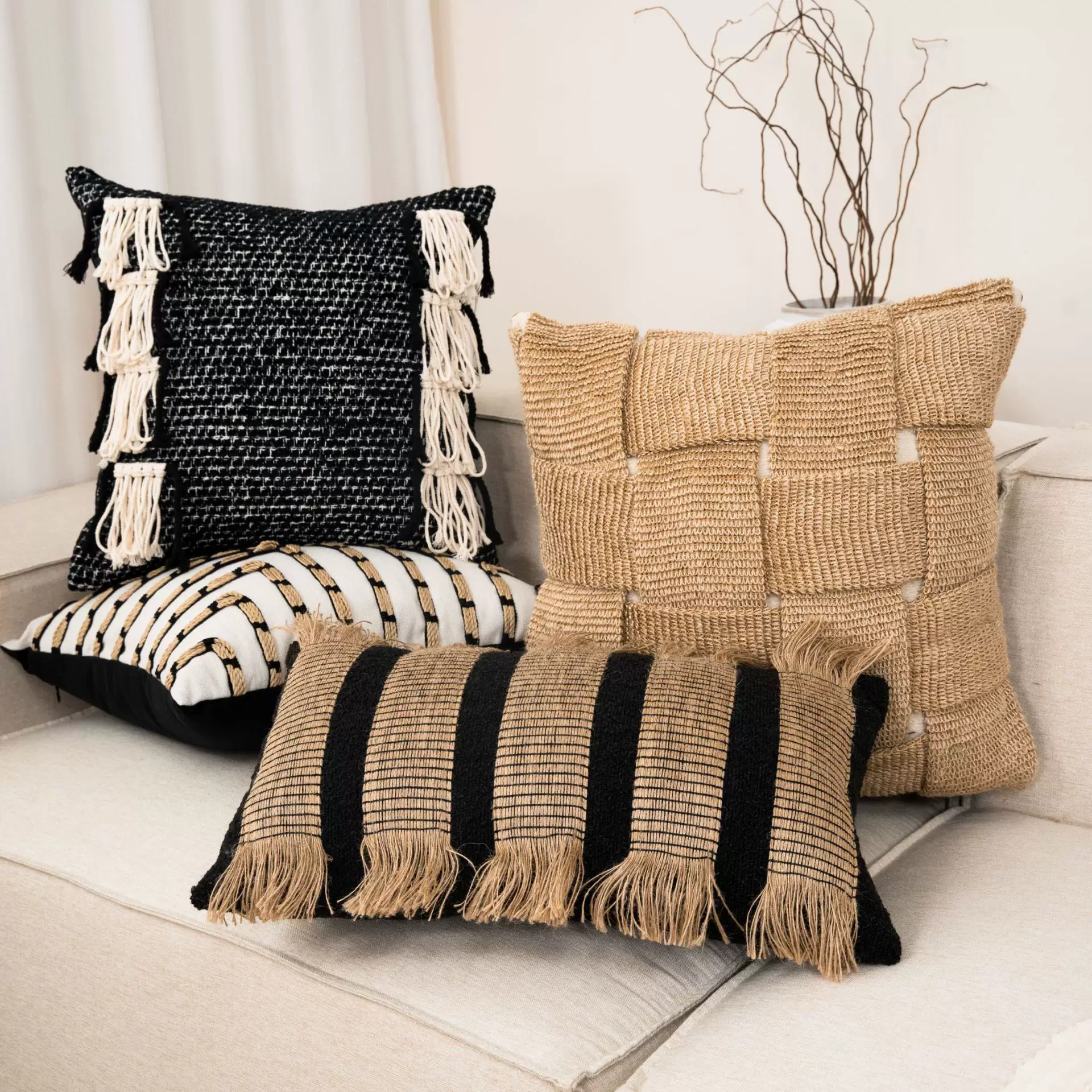 高级中古风咖色系抱枕侘寂客厅沙发抱枕酒店样板房靠枕床头靠垫腰