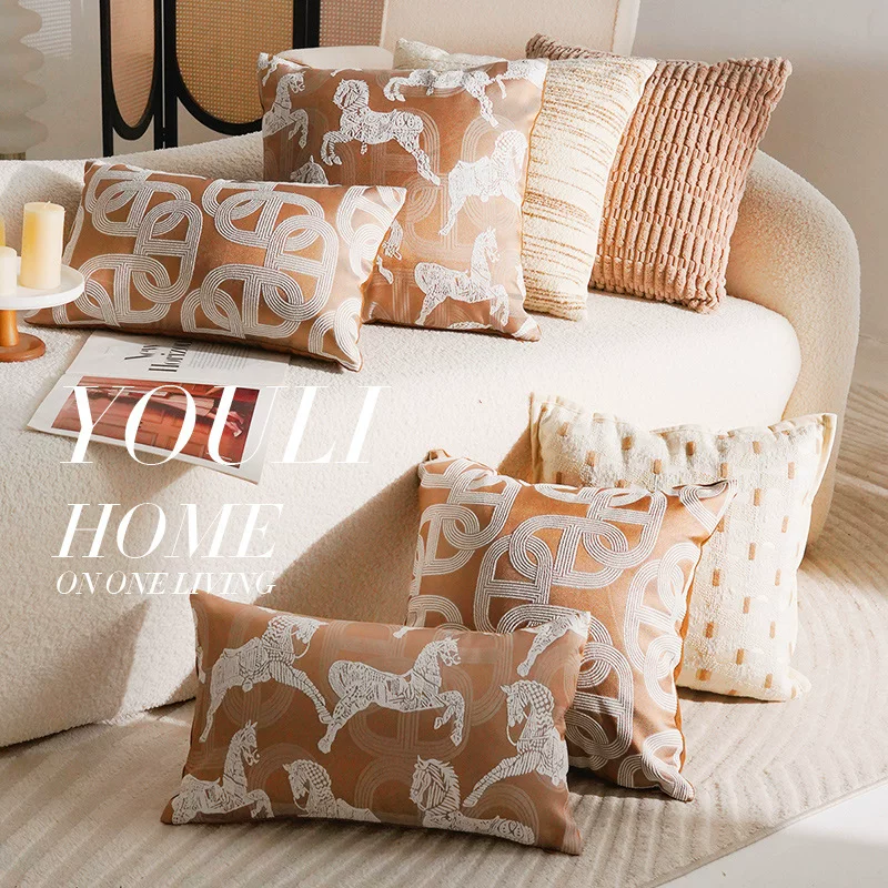 棕色中古风轻奢法式高级沙发抱枕套新中式简约靠枕床头靠垫靠背