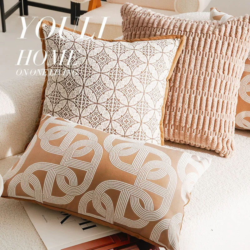 棕色中古风轻奢法式高级沙发抱枕套新中式简约靠枕床头靠垫靠背