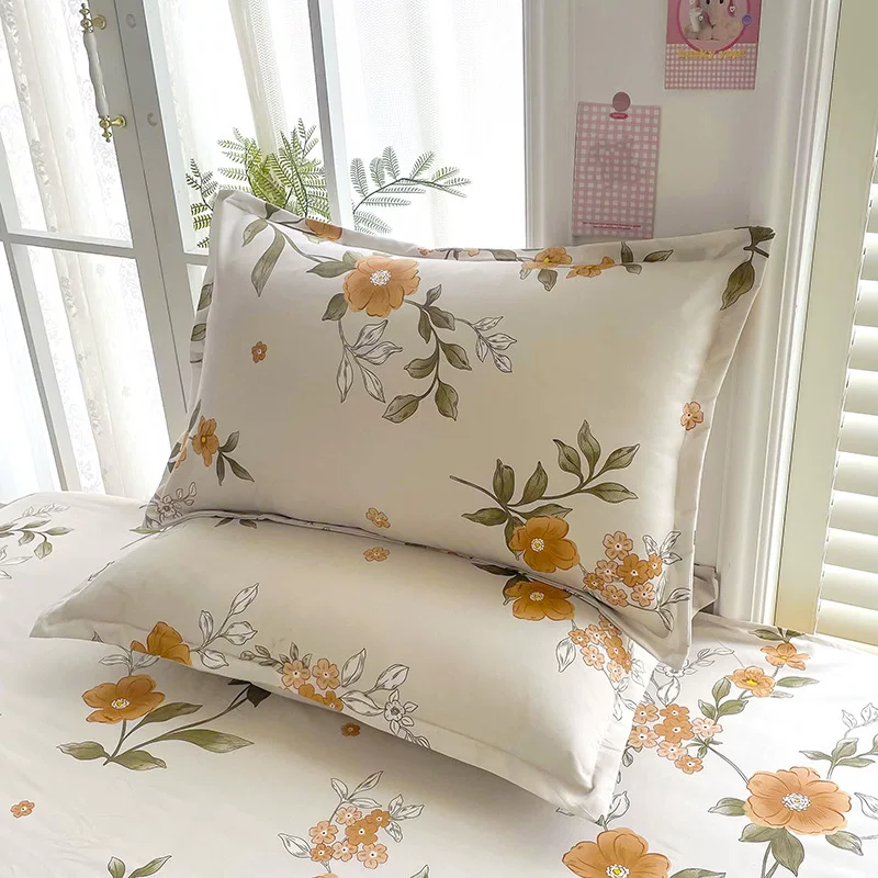 水洗棉枕套一对磨毛枕头套单一只刺绣高级居家宿舍枕皮48*74cm