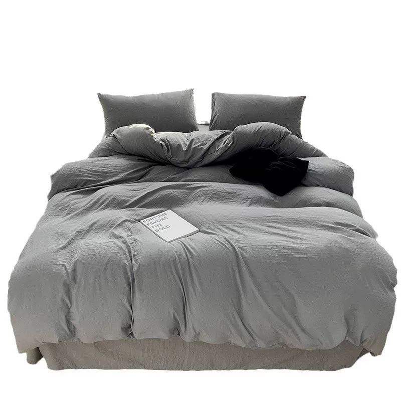 跨境水洗棉纯色双拼四件套超柔软磨毛被套床单床笠学生宿舍三件套