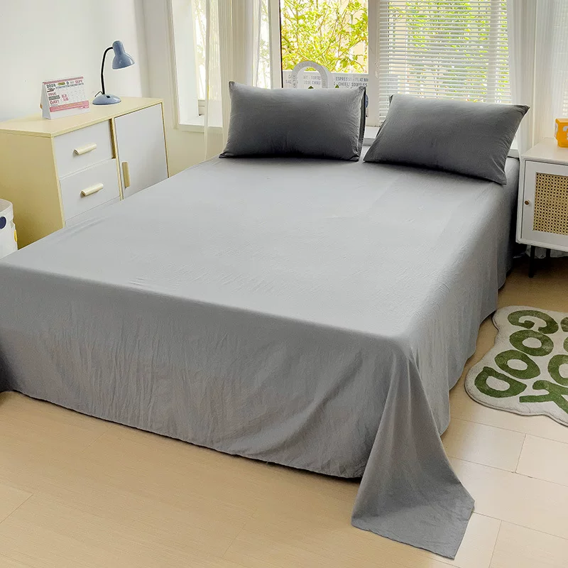 跨境水洗棉纯色双拼四件套超柔软磨毛被套床单床笠学生宿舍三件套