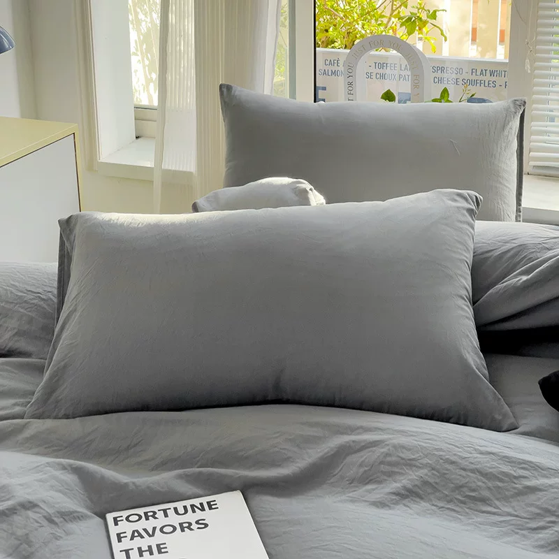 跨境水洗棉纯色双拼四件套超柔软磨毛被套床单床笠学生宿舍三件套