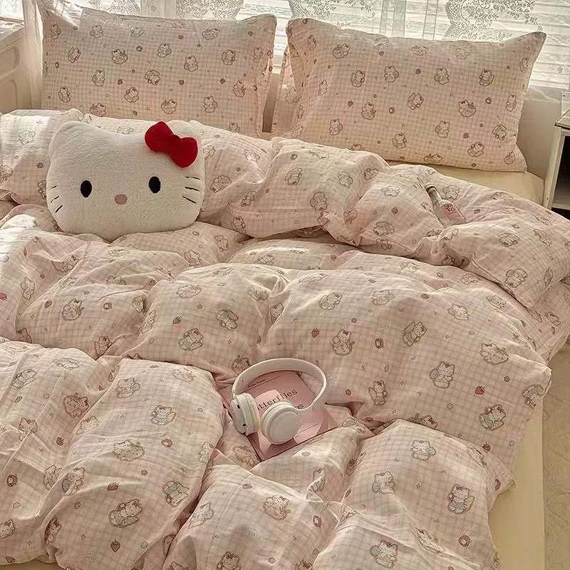 奶油熊床上用品被套学生宿舍三件套被单4件套亲肤水洗棉四件套