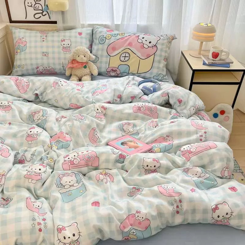 奶油熊床上用品被套学生宿舍三件套被单4件套亲肤水洗棉四件套