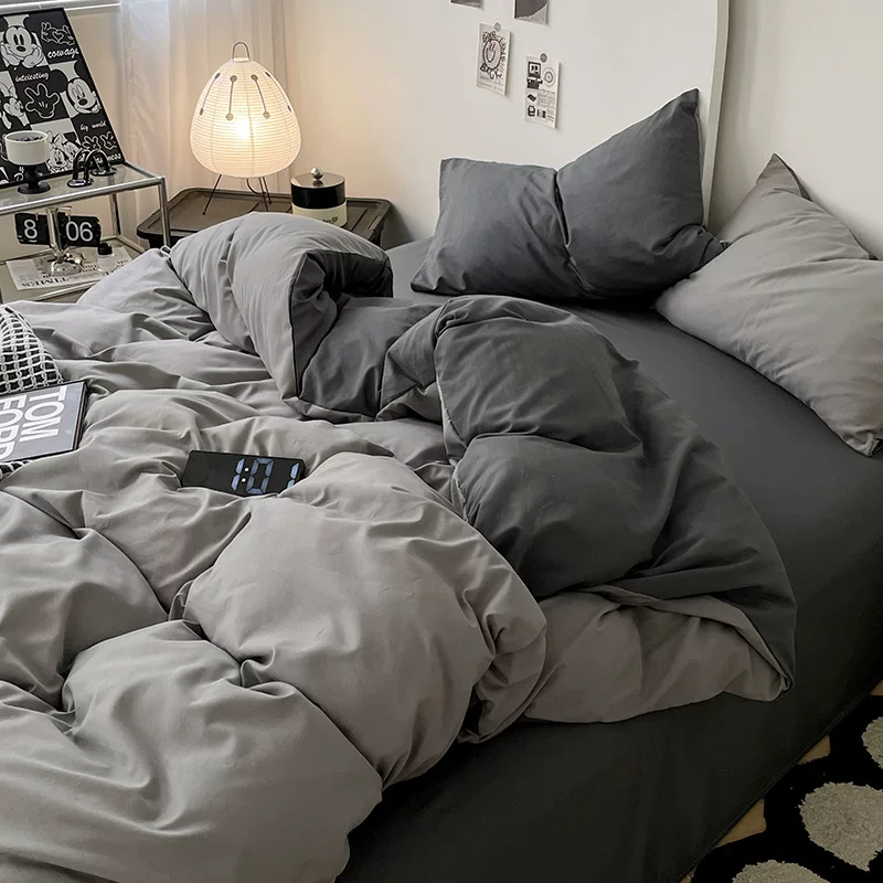 纯色四件套床单被套被罩学生宿舍单人床上用品三件套批发外贸跨境