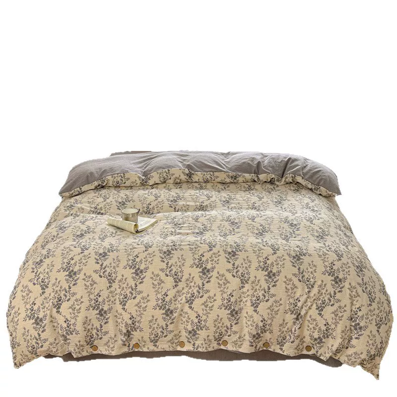 全棉原麻四件套A类加厚轻奢复古纽扣款纯棉床笠单被套三件套床品