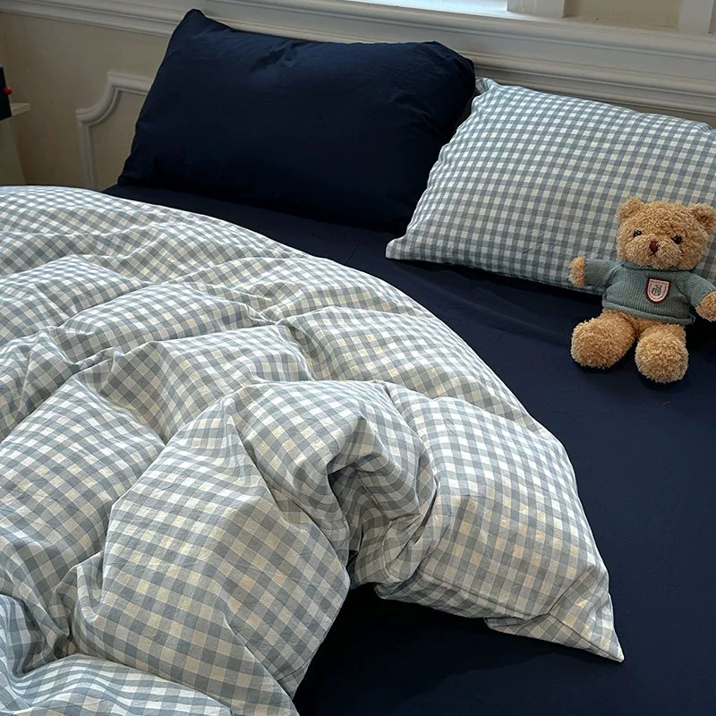 简约高级感床上用品四件套纯棉水洗棉床单被套床笠学生宿舍三件套