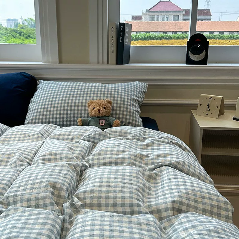 简约高级感床上用品四件套纯棉水洗棉床单被套床笠学生宿舍三件套