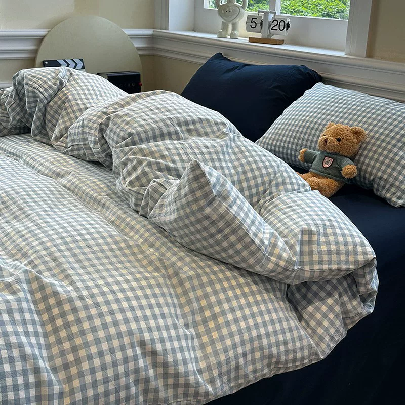 简约高级感床上用品四件套纯棉水洗棉床单被套床笠学生宿舍三件套