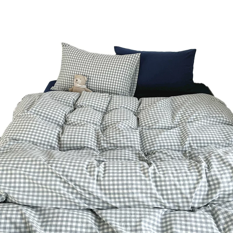 简约高级感床上用品四件套纯棉水洗棉床单被套床笠学生宿舍三件套