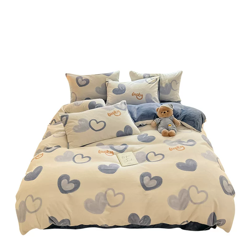 卡通牛奶绒四件套冬季加厚珊瑚绒床单被罩南通床上三件套加绒被套