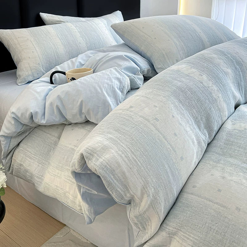 轻奢高级感全棉双层纱床上四件套纯棉2026新款床单被套床笠三件套