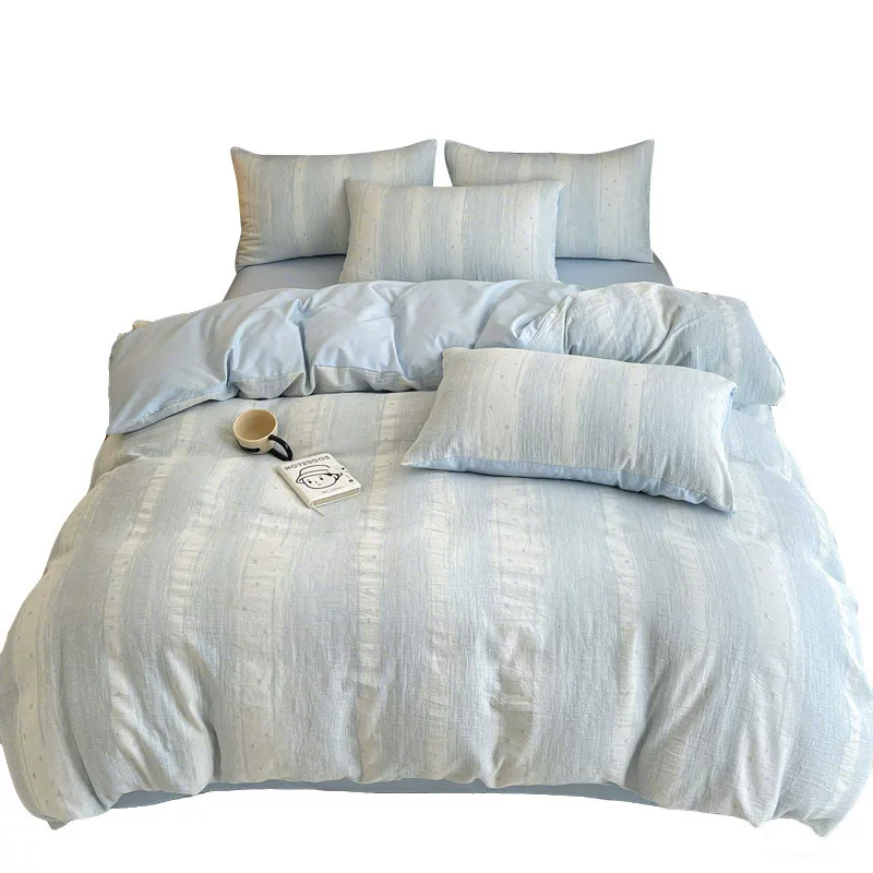 轻奢高级感全棉双层纱床上四件套纯棉2026新款床单被套床笠三件套