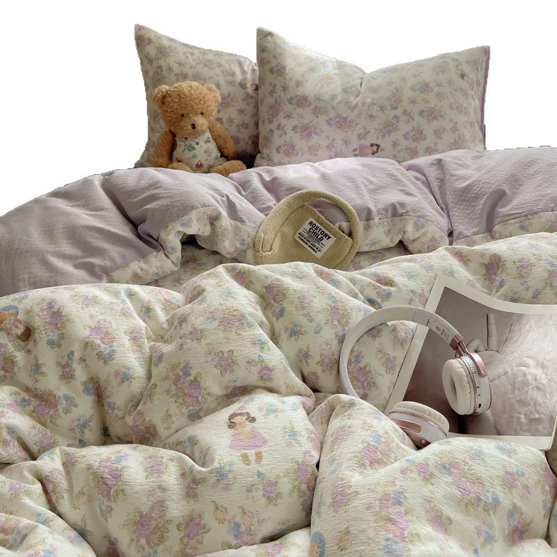 正品A类床上四件套纯棉母婴级双层纱ins裸睡床单被套罩宿舍三件套