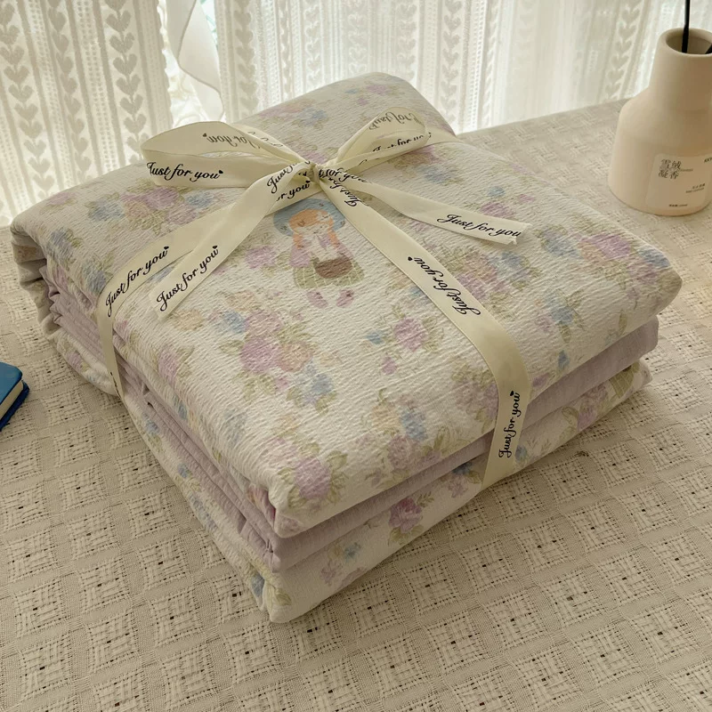 正品A类床上四件套纯棉母婴级双层纱ins裸睡床单被套罩宿舍三件套