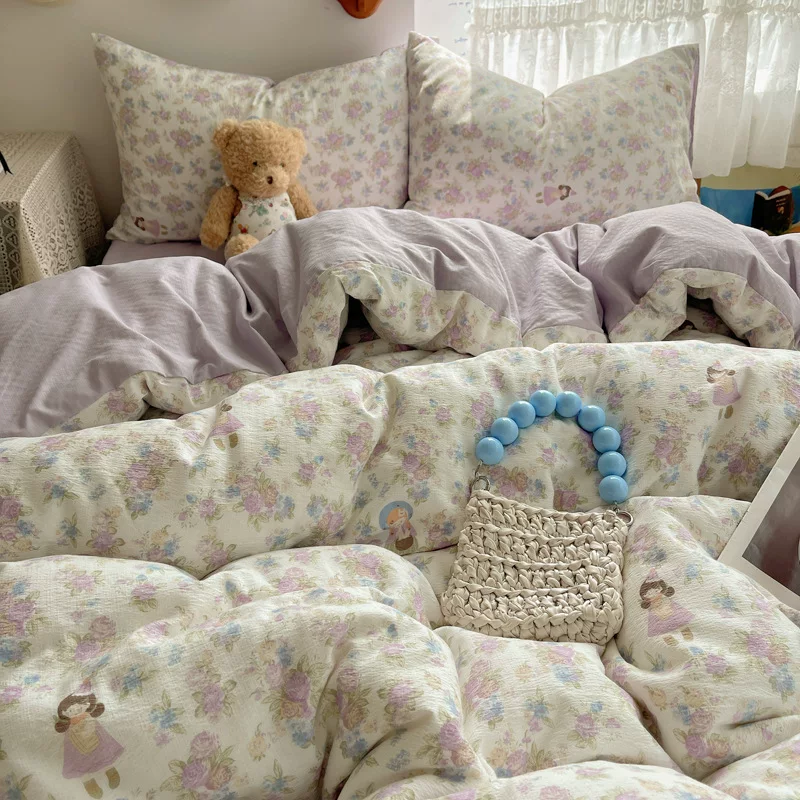 正品A类床上四件套纯棉母婴级双层纱ins裸睡床单被套罩宿舍三件套