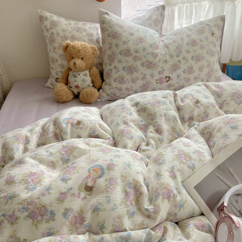 正品A类床上四件套纯棉母婴级双层纱ins裸睡床单被套罩宿舍三件套