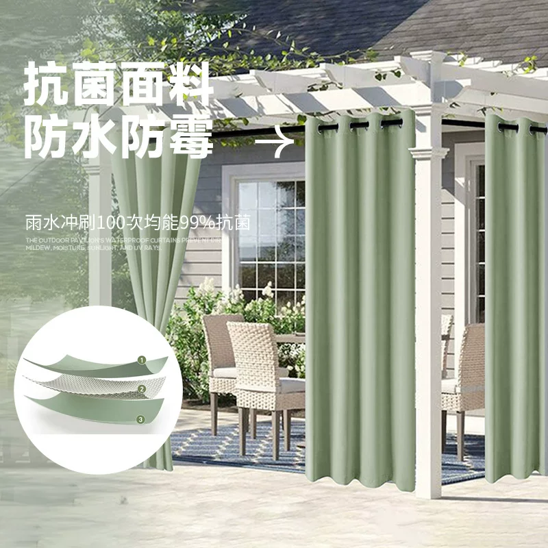 新款遮光布绍兴柯桥批发户外遮阳防水窗帘免打孔魔术贴窗帘成品