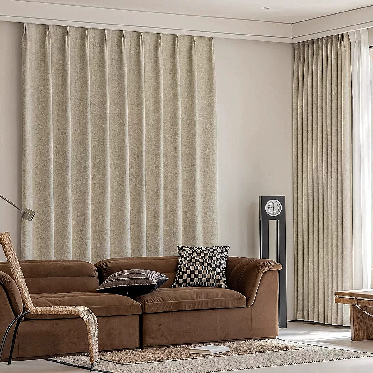 中古风棉麻窗帘遮光卧室客厅高级感复古法式双色原木风定制窗帘布