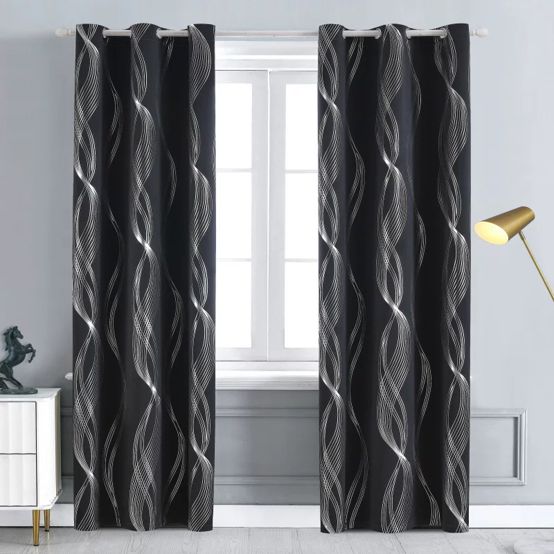 绍兴窗帘批发加厚无光烫银成品遮光窗帘隔热隔音跨境窗帘布curtai