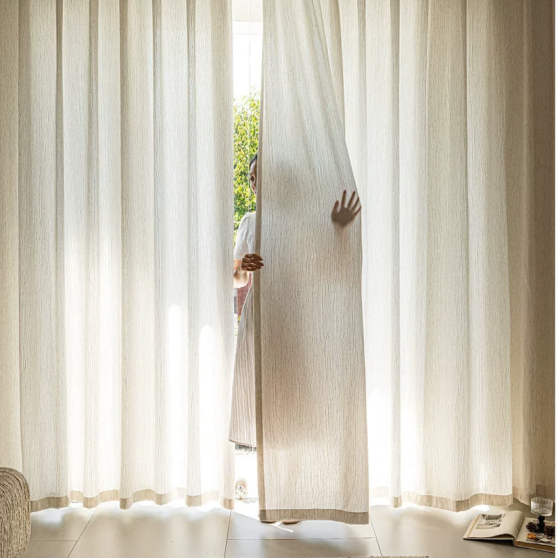 扶风纱麻纱窗帘透光不透人窗帘布批发亚麻纱布料窗纱布料跨境