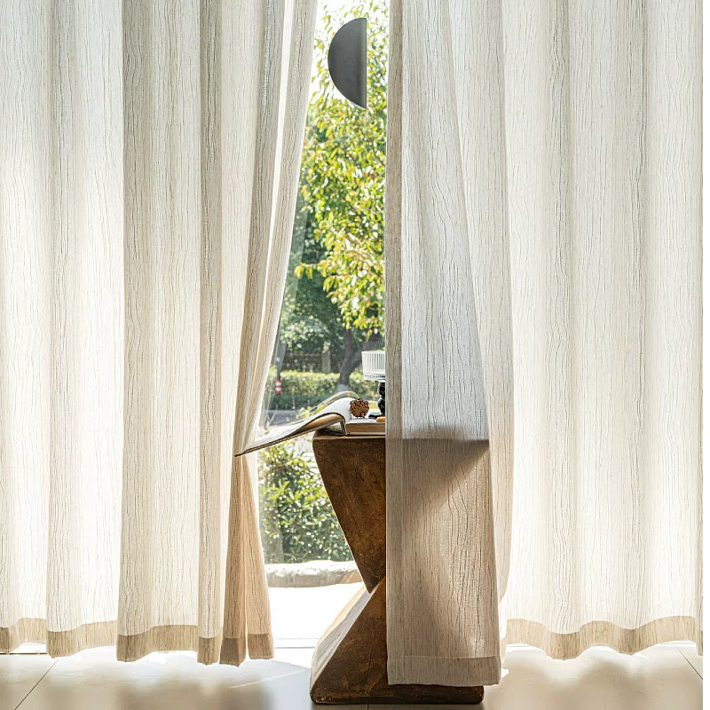 扶风纱麻纱窗帘透光不透人窗帘布批发亚麻纱布料窗纱布料跨境