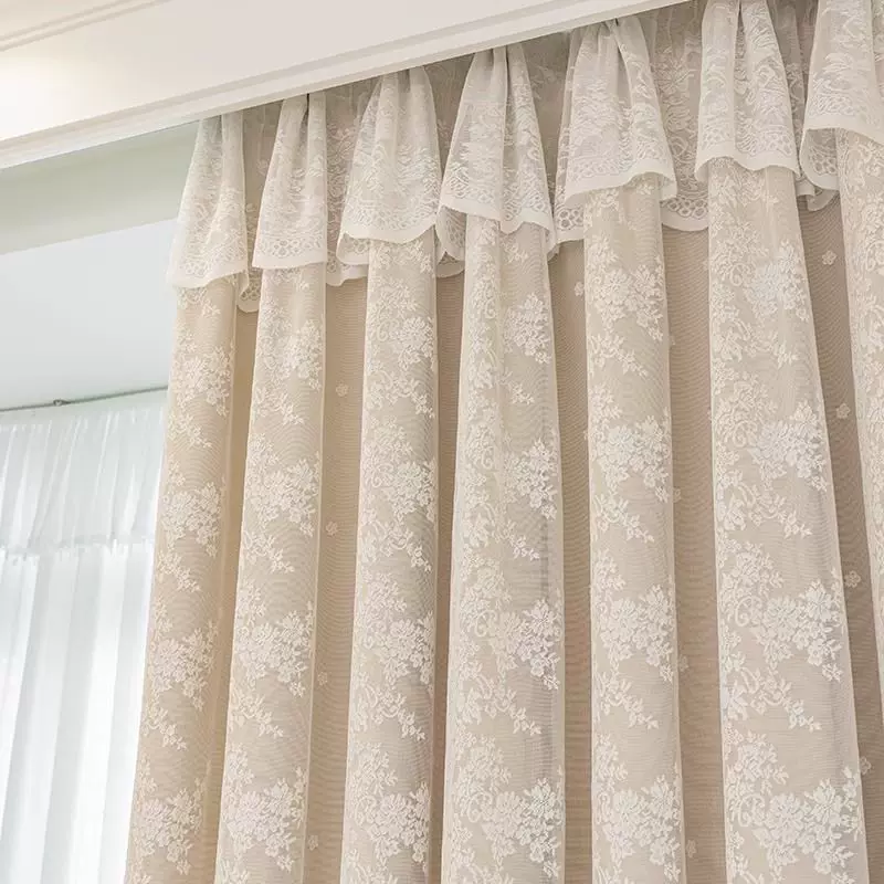 新款网红双层遮光窗帘布纱一体奶油色窗帘出租房卧室遮阳隔热